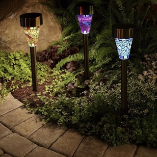 Solcellelampe - Mosaik græsplænelampe med spyd til haven - 3 stk./sæt